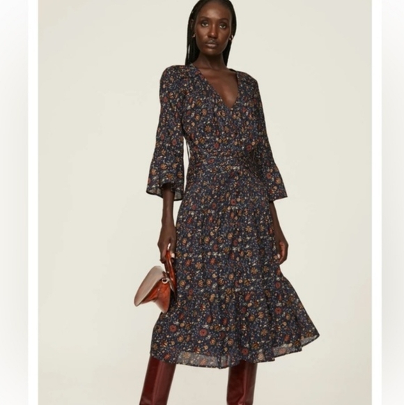 Veronica Beard Dresses & Skirts - Veronica Beard Shireen Floral Print Midi Fall Autumn Dress Pintuck Lace Size 2
